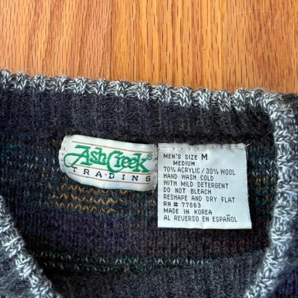 Vintage Ash Creek Grey and multi-coloured vintage 90s wool sweater Medium.
